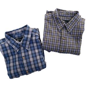 Eddie Bauer Lot of 2 Mens L Button Up Long Sleeve Shirts Blue Gray Check Plaid
